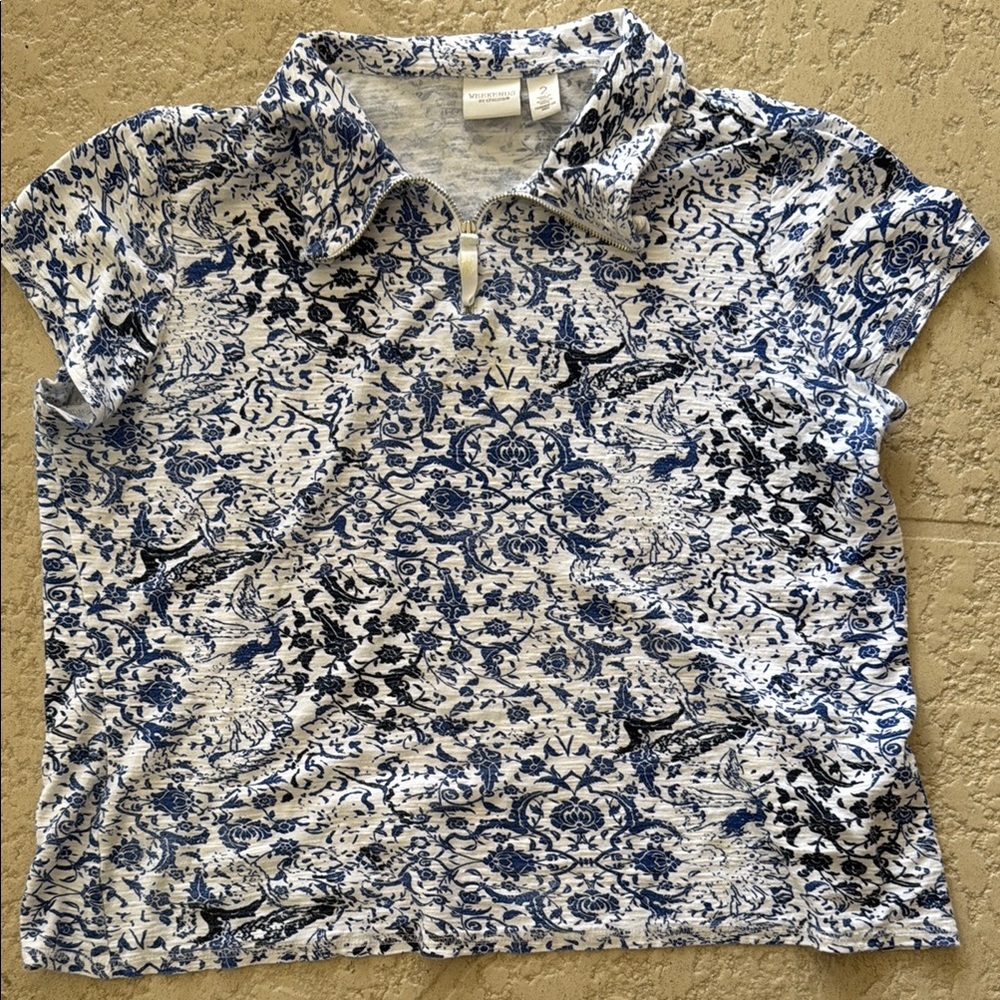 Chico's Blue and White Patterned Top - Picture 3 of 8